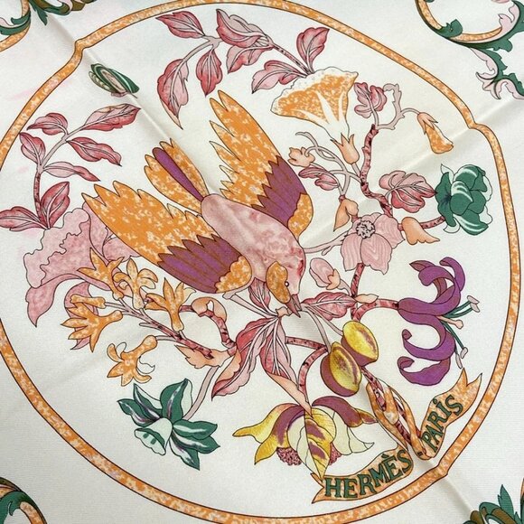 HERMES Carre 90 White Pink Multi Scarf 245-072625 - Picture 3 of 5